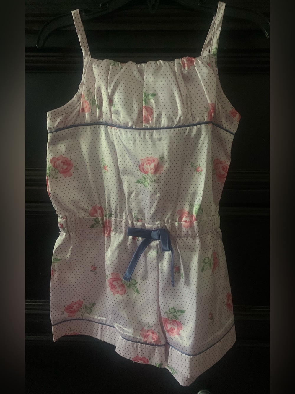 Laura Ashley Pink Floral Polka Dot Tie-Waist Romper